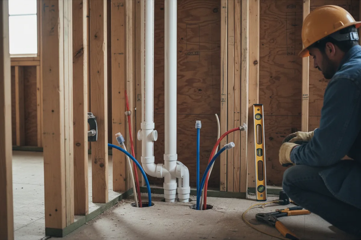 Drain and supply rough-in during Sump Pump Repair in Woodlake
